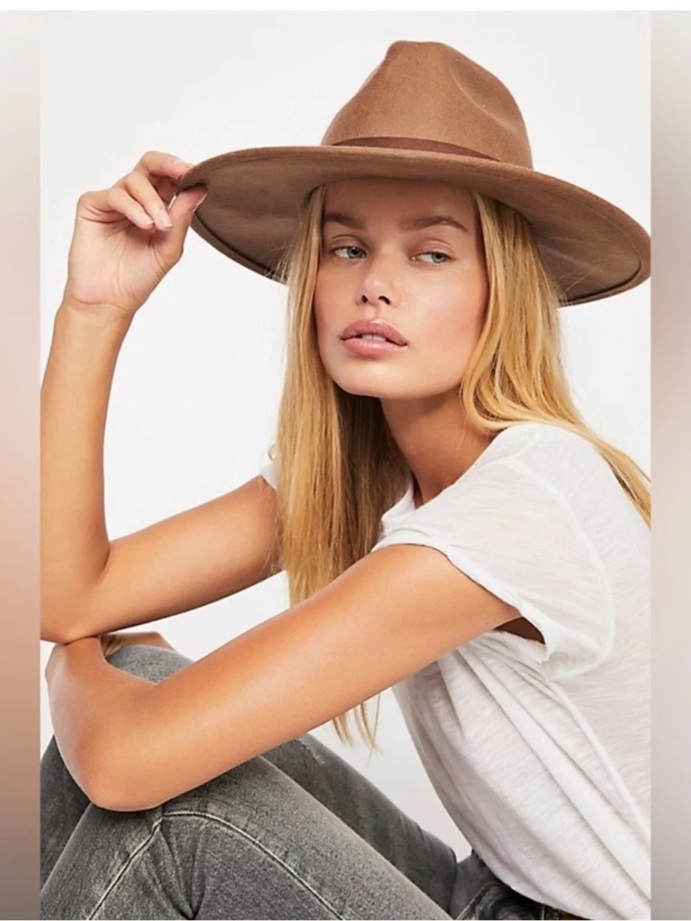 Free People Beaumont Wool Hat Suede Band Wide Brim Fedora Boho Western Festival